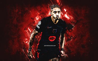 Raphinha, FC Barcelona, Brazilian football player, Champions League, red stone background, grunge art, Raphael Dias Belloli, Catalonia, Raphinha Bracelona, football