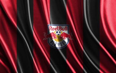 4k, New York Red Bulls logo, MLS, red black silk texture, New York Red Bulls flag, American soccer team, soccer, silk flag, New York Red Bulls emblem, USA, New York Red Bulls badge, New York Red Bulls