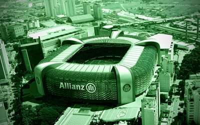 allianz parque, 4k, 초록 예술, 브라질 축구 경기장, 항공보기, 팔레스타 이탈리아 경기장, 축구, 팔미이라 스타디움, 브라질 세리에 a, 팔미이라, 브라질, se 팔미이라