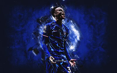 Tyrique George, Chelsea FC, English footballer, blue stone background, grunge art, Tyrique Aaron Delali Yusuff George, Premier League, England, football, Tyrique George Chelsea