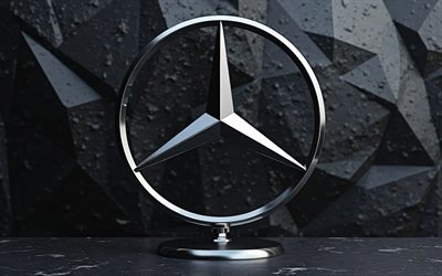 4k, メルセデスベンツメタルロゴ, 閉じる, 石の背景, クリエイティブ, 車ブランド, メルセデスベンツ3dロゴ, ボケ, メルセデス・ベンツのロゴ, メルセデスのロゴ, メルセデス・ベンツ, メルセデス