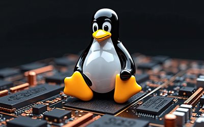penguin 3d linux, 4k, background tecnologico, sfondo nero, logo linux, emblema linux, penguin linux, arte creativa, linux