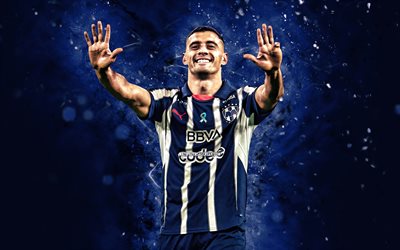 German Berterame, 4k, blue neon lights, Monterrey, Liga MX, Argentine footballers, German Berterame 4K, football, soccer, CF Monterrey, Monterrey FC, German Berterame Monterrey