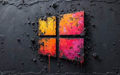 4k, Windows 10 logo, grunge art, graffiti on the black wall, windows 10 logo graffiti, Windows 10, creative art, Windows logo, Windows