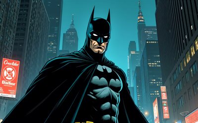 4k, batman, art des bandes dessinées, super héros, comics marvel, paysage nocturne, art abstrait, batman 4k