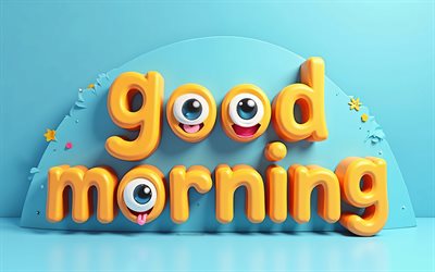buongiorno, 4k, buongiorno iscrizione 3d, emozione di cartoni animati 3d, buongiorno auguro, concetti del buongiorno, buongiorno arte 3d