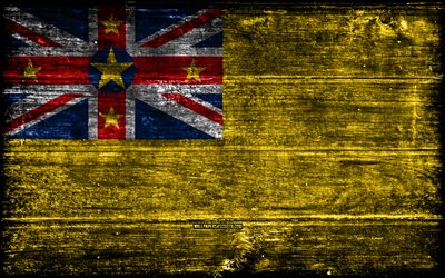 niue träflagga, 4k, träregra flaggor, oceaniska länder, niue  flagga, niue dag, oceanien, niue flagga, niue, niue nationella symboler