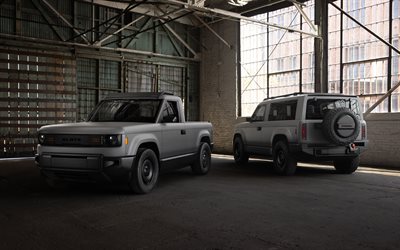 2027, slate truck ev, 4k, frontansicht, rückansicht, äußerlich, elektrischer pickup, schieferwagen, elektroautos, schiefer