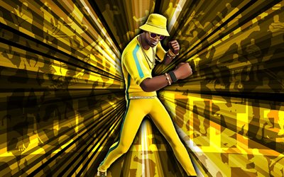4k, Anderson Paak, yellow rays background, Anderson Paak Skin, Anderson Paak Fortnite, abstract art, Fortnite Anderson Paak Skin, Fortnite characters, Fortnite, creative art