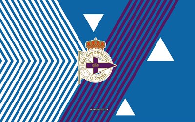 deportivo de la coruna logo, 4k, équipe de football espagnole, fond de lignes blanches bleues, deportivo de la coruna, segunda, espagne, ligne d'art, deportivo de la coruna emblem, football