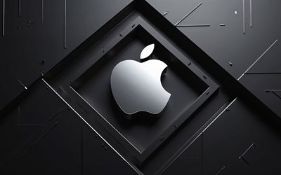 Apple logo, 4k, black creative background, Apple metal logo, Apple emblem, background with Apple logo, creative art, Apple