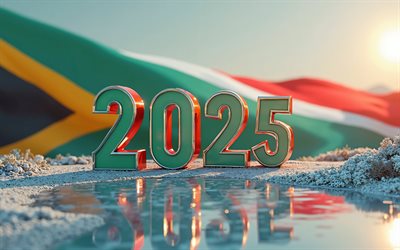 2025 sudafrica, 4k, viaggia in sudafrica 2025, sudafrica 2025 cifre, 3d art, flag del sudafrica, arte creativa, 2025 concetti, sudafrica