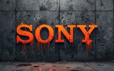 4k, sony  logo, graffiti seinällä, grunge  taide, luova grunge  taide, sony graffiti, sony