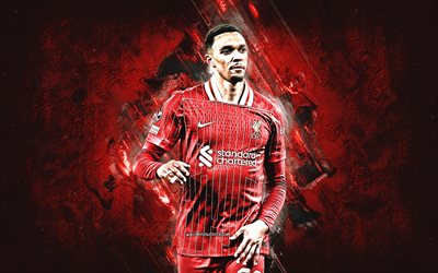Trent Alexander-Arnold, Liverpool FC, English footballer, red stone background, Premier League, grunge art, England, soccer, Trent Alexander-Arnold Liverpool