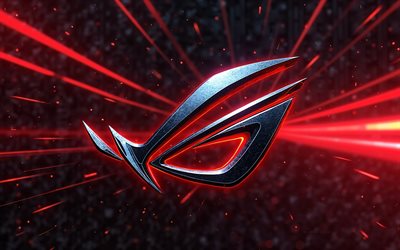 rog  logo, 4k, asus, rote schwarze linien hintergrund, republik der spieler, rotes neonlicht, rog 3d  logo, asus rog