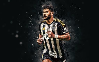 4k, Hulk, black abstract background, Atletico Mineiro, Brazilian Serie A, brazilian footballers, Hulk 4K, football, Atletico Mineiro FC, soccer, Nathan, white neon lights, Club Atletico Mineiro, Hulk Atletico Mineiro