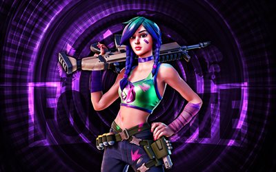 Splatterella Fortnite, 4k, violet spiral background, Fortnite, creative, Splatterella Skin, Fortnite Splatterella Skin, Splatterella, Fortnite characters