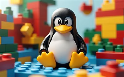 logo linux lego, 4k, créatif, arrière plans lego colorés, marques d'os, logo linux 3d, marques, logo abstrait linux, œuvres d'art, logo linux, linux, logo os