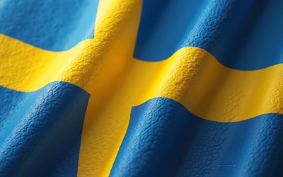 4k, bandera de suecia, textura textil de ondas 3d, bandera sueca, suecia, arte 3d creativo