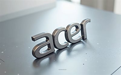 acer 3d  logo, 4k, harmaa tausta, acer metal 3d  merkki, acer metal  logo, acer  logo, luova taide, acer