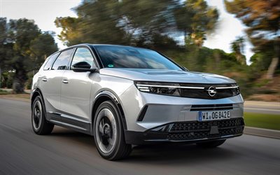 4k, opel grandland gsプラグインハイブリッド, 道, 2025車, モーションブラー, クロスオーバー, ホワイトオペルグランドランド, 2025オペルグランドランド, ドイツの車, オペルグランドランド, オペル