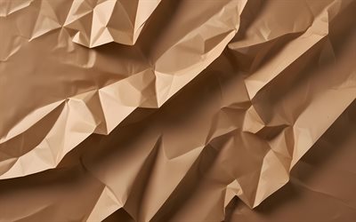 4k, brown crumpled paper, macro, old paper, grunge backgrounds, paper folds, crumpled paper textures, brown paper backgrounds, old paper textures, brown paper