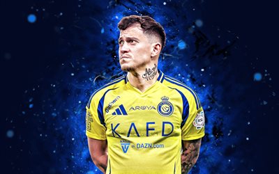 Otavio, 4k, blue neon lights, Al Nassr, Saudi Pro League, Portuguese footballers, Otavio 4K, football, soccer, Al Nassr FC, Otavio Al Nassr