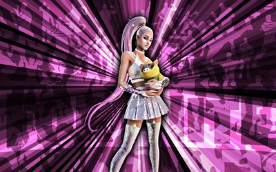 4k, ariana grande, hintergrund lila strahlen, ariana grande skin, ariana grande fortnite, zusammenfassung kunst, fortnite ariana grande haut, fortnite  charaktere, fortnite, kreative kunst