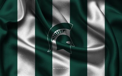 4k, michigan state spartans logo, grüner weißer seidenstoff, amerikanische fußballmannschaft, michigan state spartans emblem, ncaa, michigan state spartans, usa, amerikanischer fußball, michigan state spartans fußball