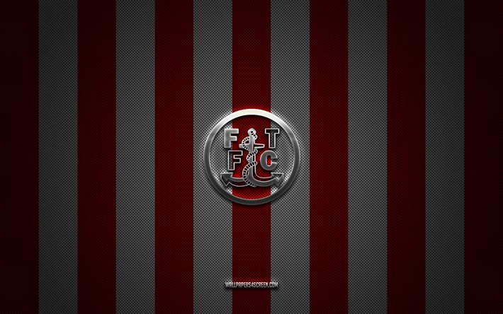Fleetwood Town FC logo, English football club, League Two, red white carbon background, Fleetwood Town FC emblem, football, Fleetwood Town FC, England, Fleetwood Town