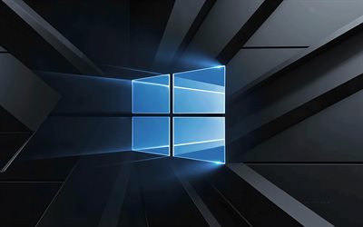 4k, windows 10  logo, mustaviivat geometrinen tausta, windows 10 blue  logo, windows 10  tunnus, luova taide, windows  logo, ikkunat