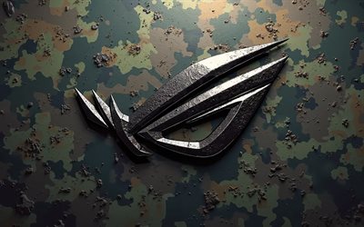 logo rog 3d, 4k, fond de camouflage, république des joueurs, marques, créatif, logo militaire rog, camouflage vert, logo rog, rog, marques électroniques, asus rog, logo de la république des joueurs