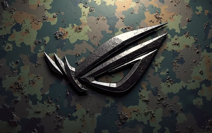 logo rog 3d, 4k, sfondo mimetico, repubblica dei giocatori, marchi, creativo, logo militare rog, camuffamento verde, logo rog, rog, marchi elettronici, asus rog, logo della repubblica dei giocatori