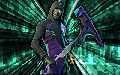 4k, secuelas, fondo de rayos verdes, suco skin, aftermath fortnite, arte abstracto, fortnite después de la piel, personajes de fortnite, fortnita, arte creativo