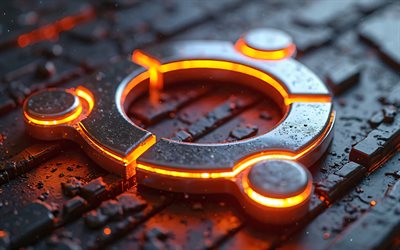 4k, ubuntu metal logo, ボケ, オレンジ色のネオンライト, 金属の背景, ブランド, ubuntu neonロゴ, クリエイティブ, osロゴ, ubuntu orangeロゴ, アートワーク, ubuntuロゴ, ubuntu 3dロゴ, ubuntu, linux ubuntu
