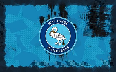 logotipo de wycombe wanderers grunge, 4k, liga uno, fondo de grunge azul, fútbol, emblema de wycombe wanderers, fútbol americano, logotipo de wycombe wanderers, wycombe wanderers, club de fútbol inglés, wycombe wanderers fc