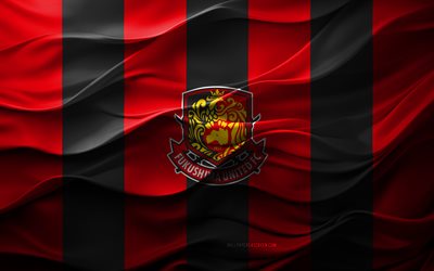 4k, logo fukushima united fc, sfondo 3d nero rosso, j3 league, emblema di fukushima united fc, squadra di calcio giapponese, flag di fukushima united fc, texture 3d, giappone, fukushima united fc, calcio, fukushima united