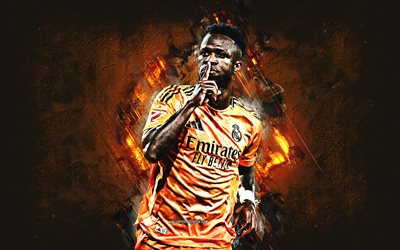 viniciusジュニア, レアル・マドリード, ブラジルのサッカー選手, オレンジ色の石の背景, vinicius jr, グランジアート, ラリーガ, スペイン, フットボール, vinicius real madrid, ヴィニ