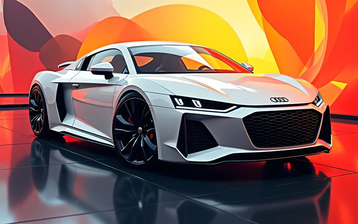 Audi TT, 4k, abstract art, tuning, supercars, 3D art, german cars, White Audi TT, abstract cars, Audi TT art, Audi