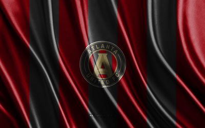 4k, logotipo de atlanta united fc, mls, textura de seda negra roja, bandera de atlanta united fc, equipo de fútbol americano, fútbol, bandera de seda, atlanta united fc emblem, eeuu, insignia de atlanta united fc, atlanta united fc