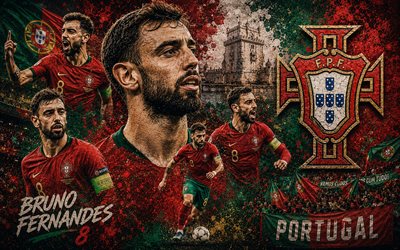 bruno fernandes, seleção portuguesa de futebol, 4k, fundo de pedra, logotipo da seleção portuguesa de futebol, bruno fernandesportugal, arte mural, futebol, portugal