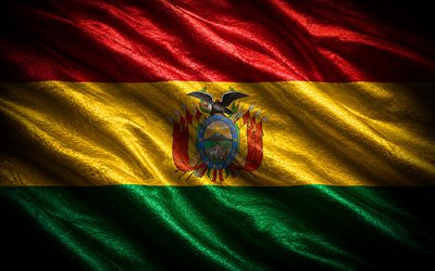 bolivian silkkilippu, 4k, pimeys, kangas aaltoilevat liput, bolivian lippu, bolivian 3d lippu, bolivia, bolivian päivä, bolivian kansalliset symbolit