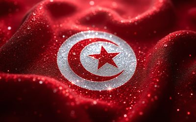 Tunisian flag, 4K, gemstones, flag of Tunisia, crystals, shiny stones, Tunisia, creative art, red gemstones, red crystals, Tunisia flag