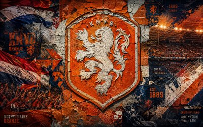logotipo da seleção holandesa de futebol, 4k, fundo de pedra, seleção holandesa de futebol, copa do mundo fifa de 2026, arte mural, futebol, holanda