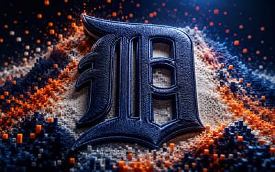 Detroit Tigers fabric logo, 4k, blue white 3D background, MLB, baseball, Detroit Tigers logo, Detroit Tigers emblem, american baseball team, Detroit Tigers