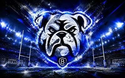 logotipo abstracto de canterbury bankstown bulldogs, 4k, fondo abstracto azul, estadio de rugby, nrl, rugby, logotipo de los bulldogs de canterbury bankstown, emblema de los bulldogs de canterbury bankstown, equipo australiano de rugby, bulldogs de canterbury bankstown