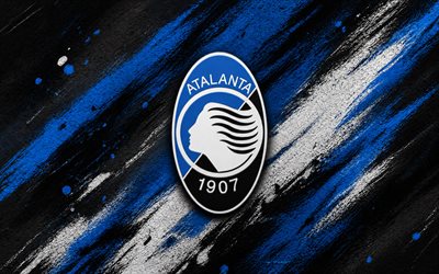 Atalanta BC logo, 4k, blue black paint background, Atalanta BC, Italian football club, Atalanta BC emblem, Serie A, Italy, Atalanta logo, Atalanta