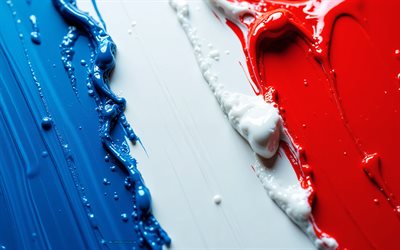 French flag, 4k, France flag, blue white red white blue paint strokes, flag of France, paint strokes art, French paint flag, Europe, France, French paint strokes flag