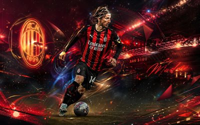 Luka Modric, AC Milan, fan art, red black, abstract digital background, Luka Modric AC Milan, creative art, AC Milan logo, Luka Modric Milan, football, Milan