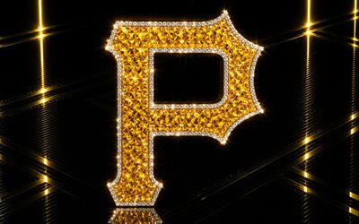 Pittsburgh Pirates logo, yellow metal background, Pittsburgh Pirates emblem, Pittsburgh Pirates crystal sign, MLB, USA, baseball, Pittsburgh Pirates